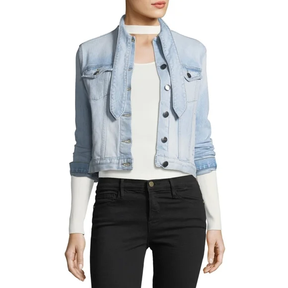 FRAME // le tie neck button front slim fit soft stretch denim jacket littleton - Picture 3 of 16